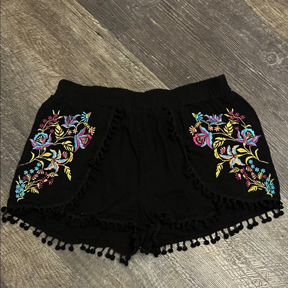 Me to We Pants - Me to We Black High Waist Shorts with Colorful Embroidery